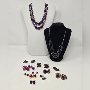 VINTAGE TO NOW PURPLE JEWELRY BUNDLE LOT OF 13 NECKLACE EARRINGS WOMEN JEWELRY